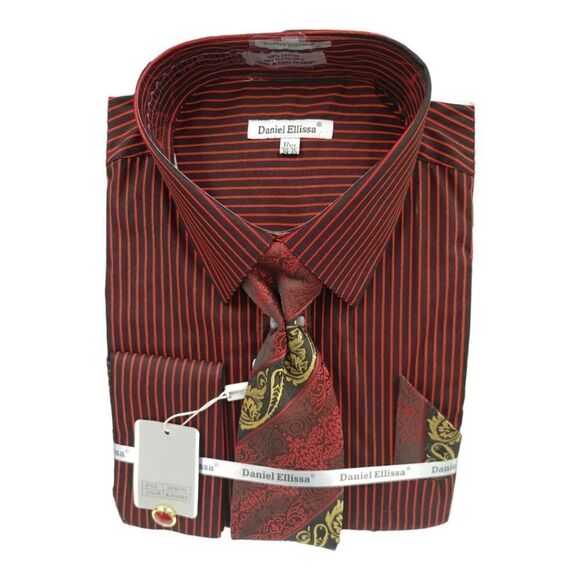 MEN'S DANIEL ELLISSA RED/BLACK ALL OVER BODY PINSTRIPED DRESS SHIRT. DS3827P2. - Picture 4 of 4